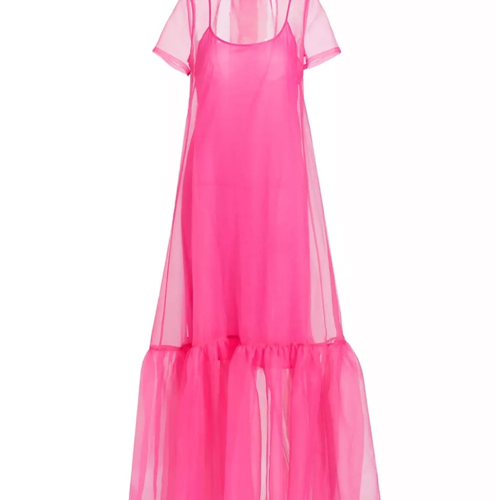 Staud Tiered Organza Maxi Dress- Bright Pink